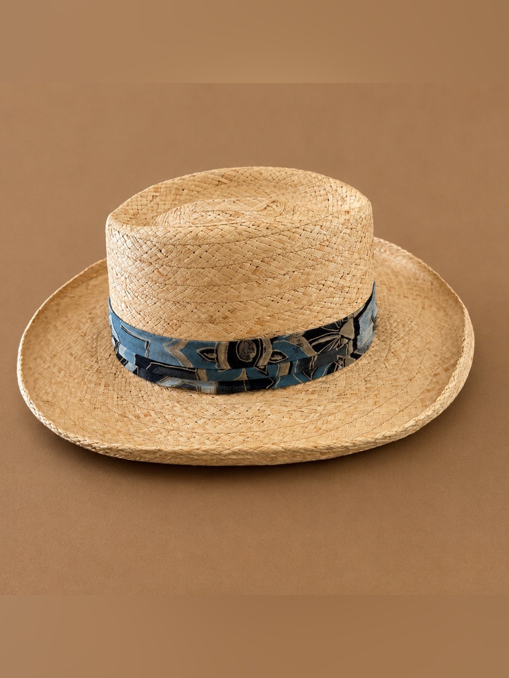 Men's Straw Biltmore Fedora Hat with Blue Band